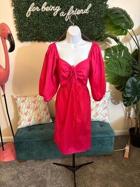 Eloquii Bright Pink Puff-Sleeve Tie-Front Mini Dress